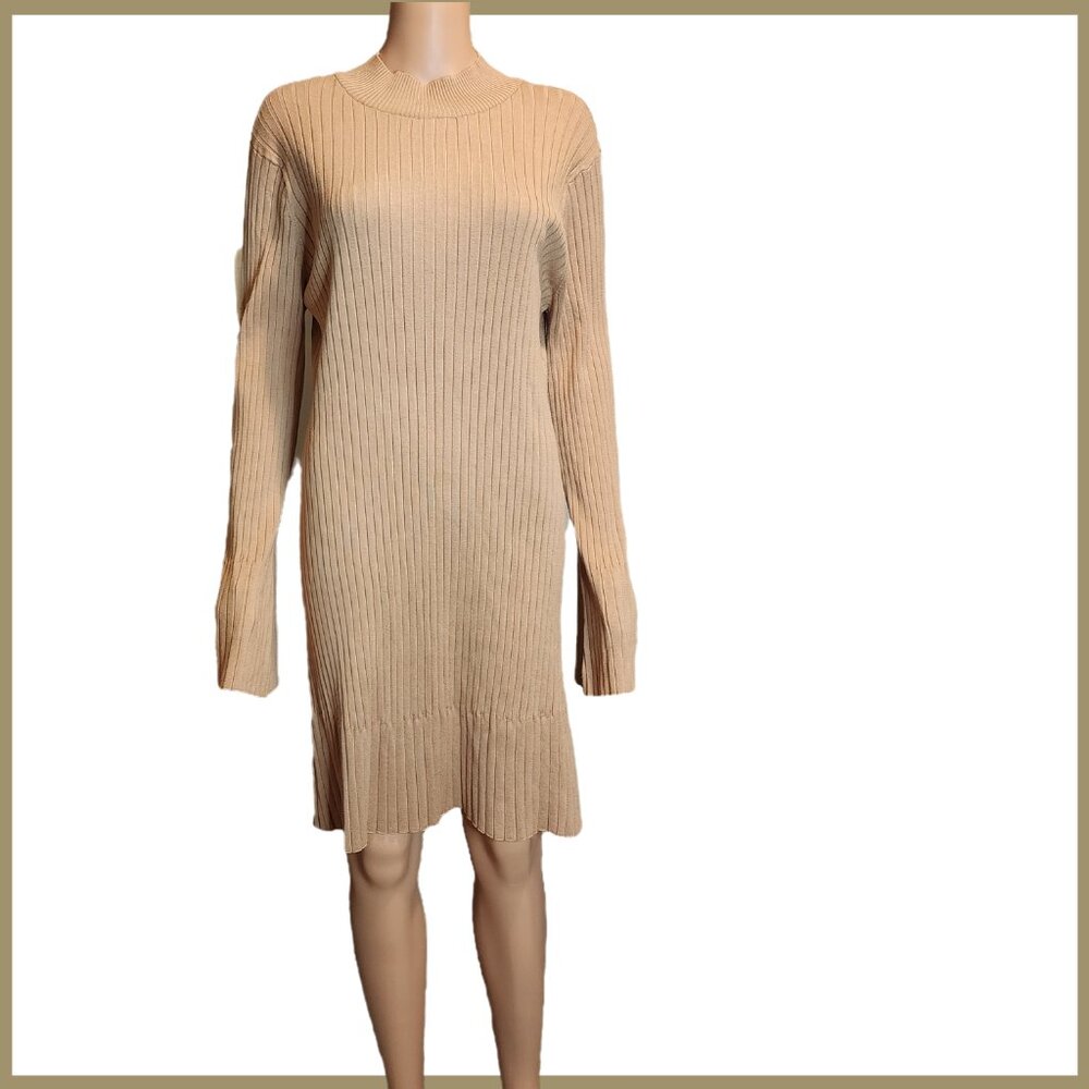 Halogen Beige Long Sleeve Knit Dress